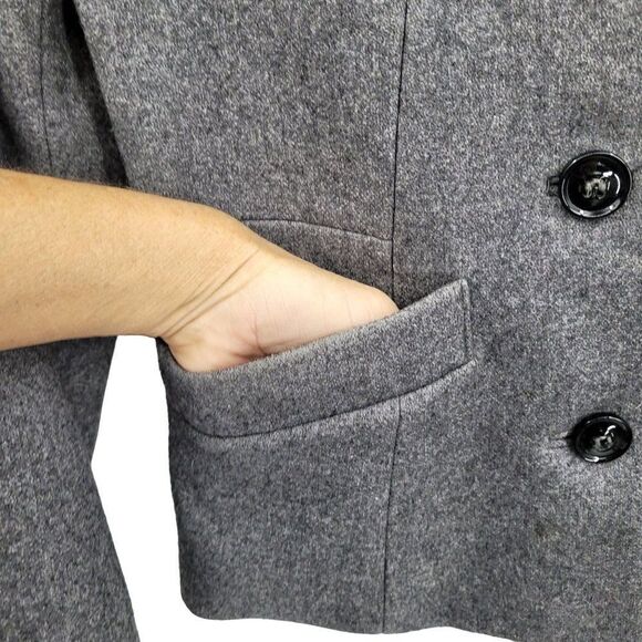 H&M Coat Wool Blend Peacoat Short Versatile Military Collar Button Up Gray 6 - Picture 13 of 16